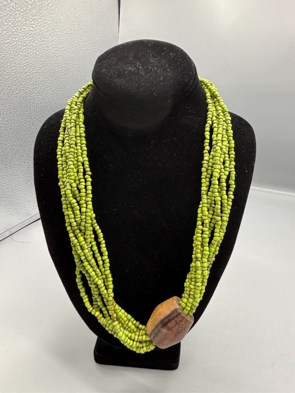 Multi Strand green wood necklace